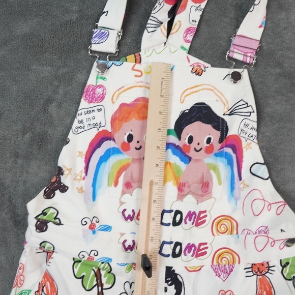 Shein Overalls Womens M Multicolor Kidcore Teacher‎ Doodle All Over Print - Picture 5 of 15